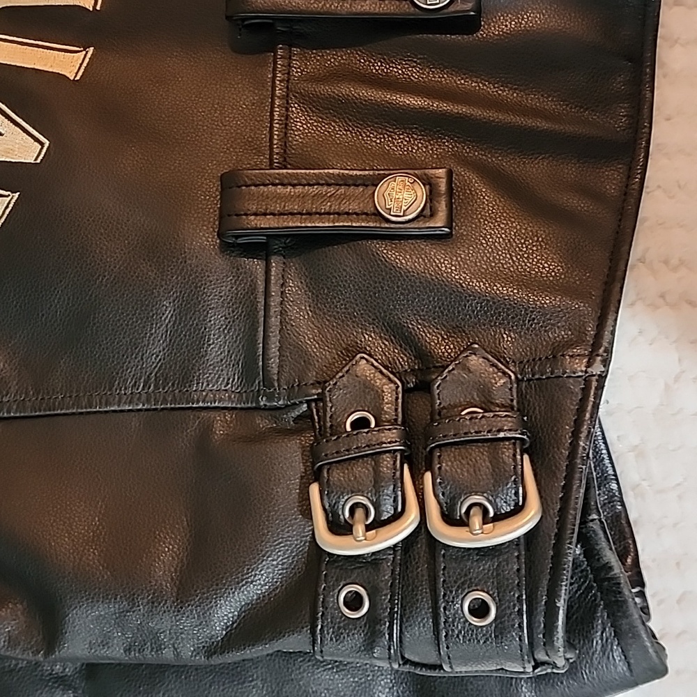Harley-Davidson Mens FLAME II Leather Jacket RIDE FREE SIZE S Flames Black. - Picture 10 of 16